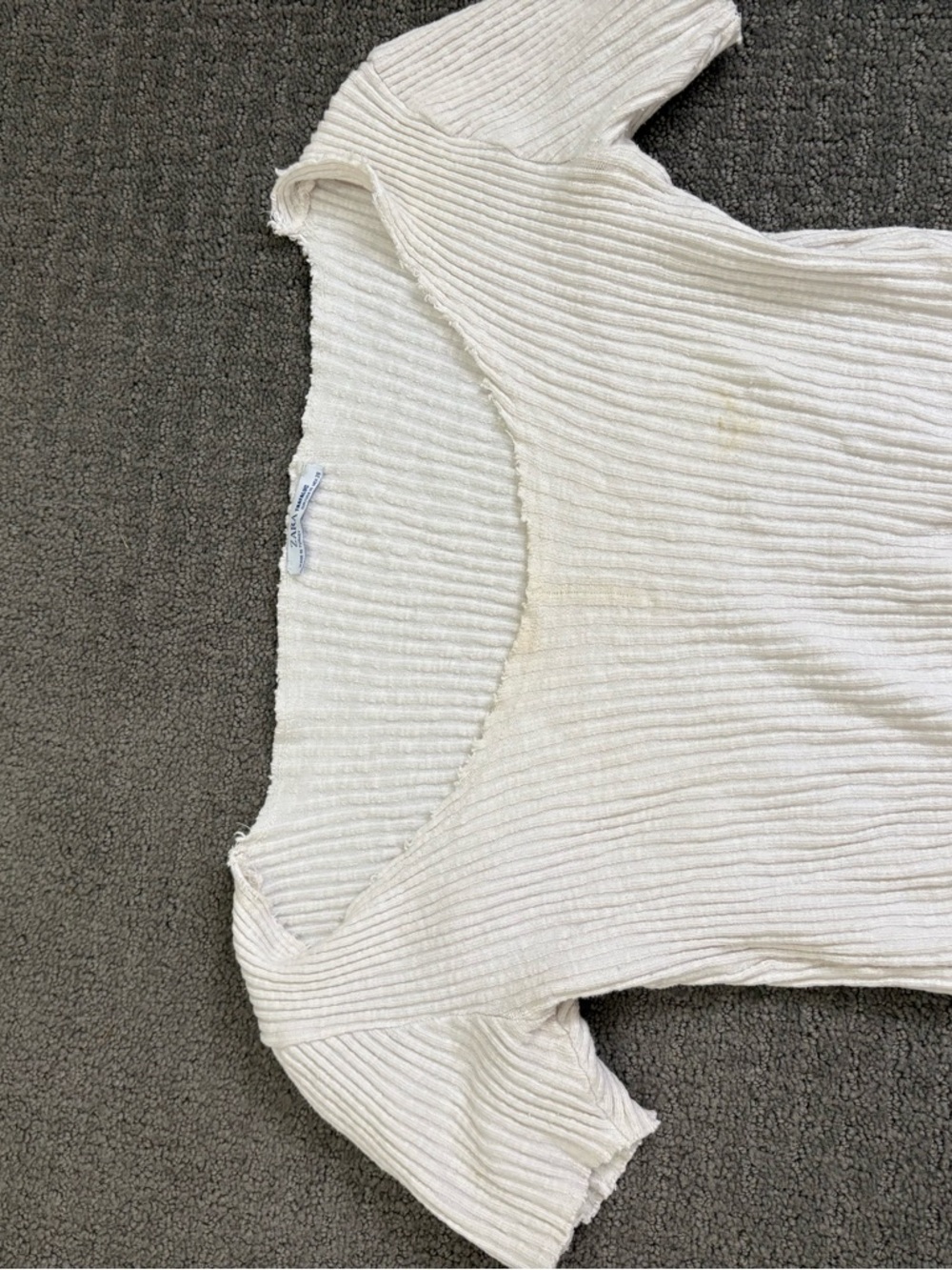 Zara Cream Ribbed Scoop Neck Short Sleeve Top